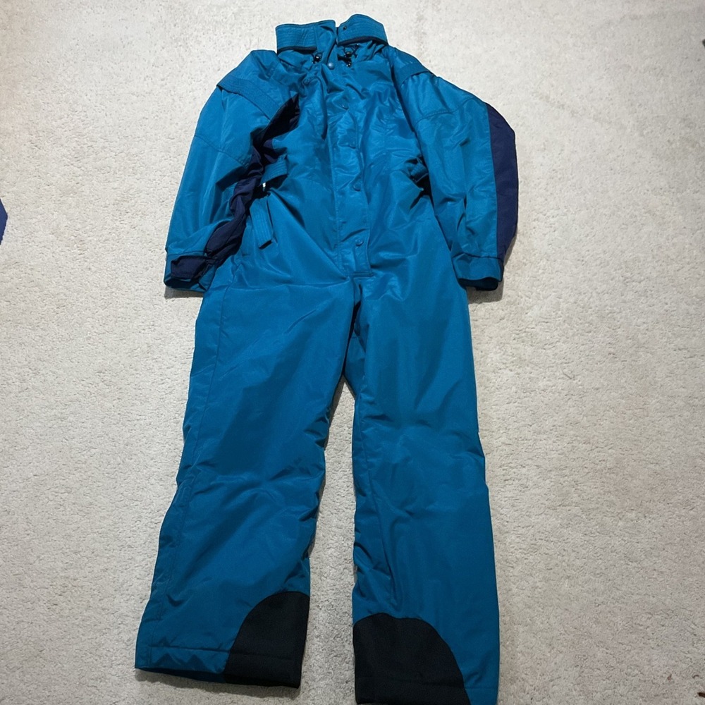 Columbia Sportswear Women Vintage Ski Suit Teal Navy Blue One Piece Snow Suit L